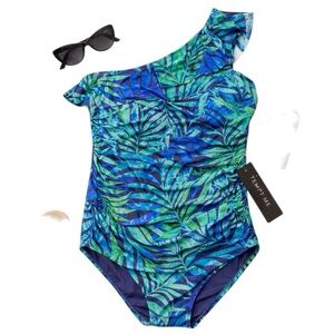 Tempt Me One Shoulder Swimsuit Tropical Print Ruched Slimming NWT Womens XL New